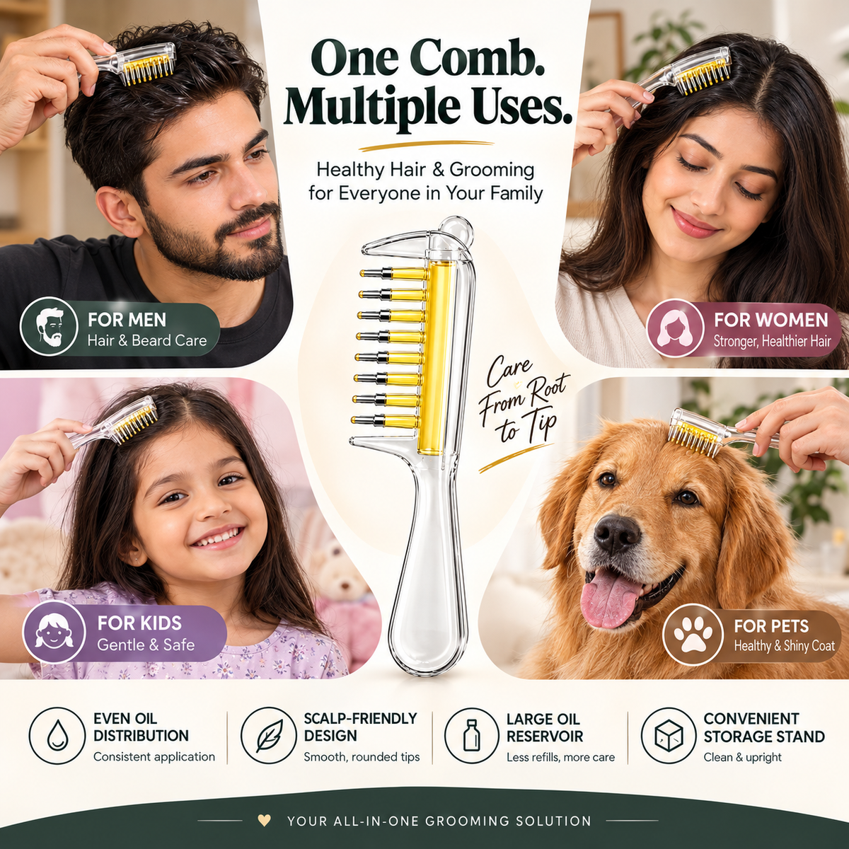 ScalpGlide™ | Oil Applicator & Massage Comb.